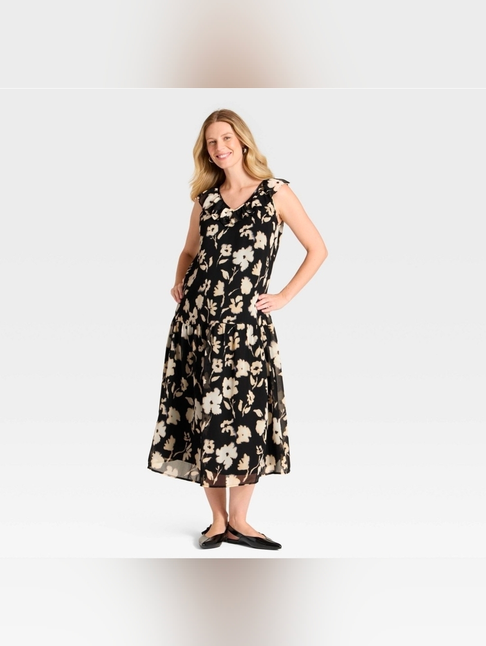 NWT Maternity Maxi Dress Flutter Short Sleeve Drop Waist Medium